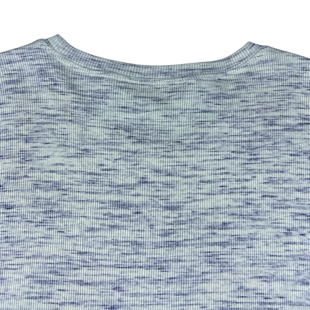 Theory Heathered Blue and Heathered Cream Short Sleeve Mini Dress - Picture 12 of 15